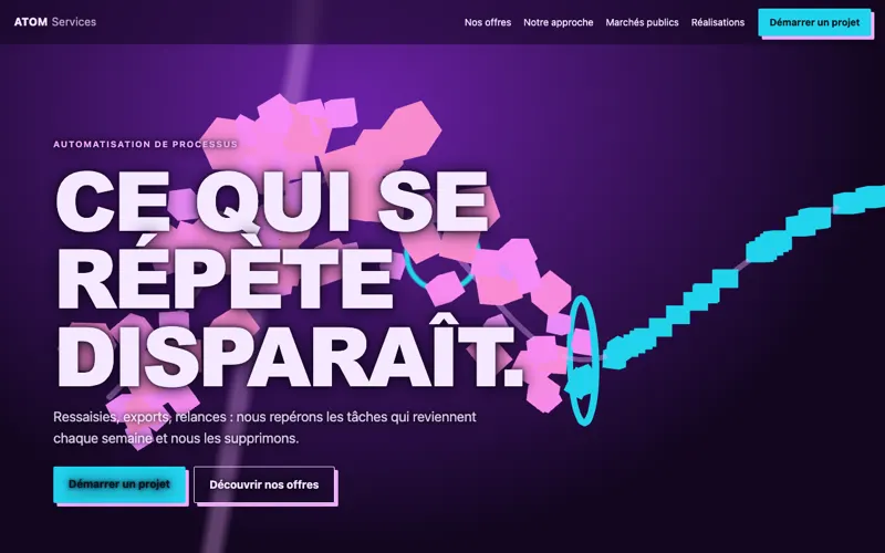 Autre exemple, direction 5 sur 5 : page d'accueil d'un site de prestataire de services numériques